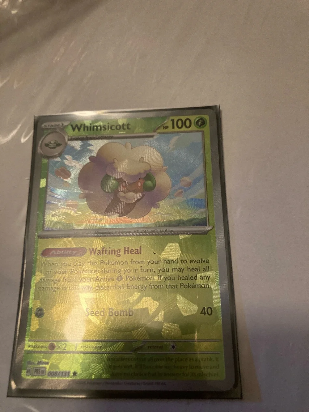 POKEBALL Pokemon Whimsicott Holo Green Gold Trading Card